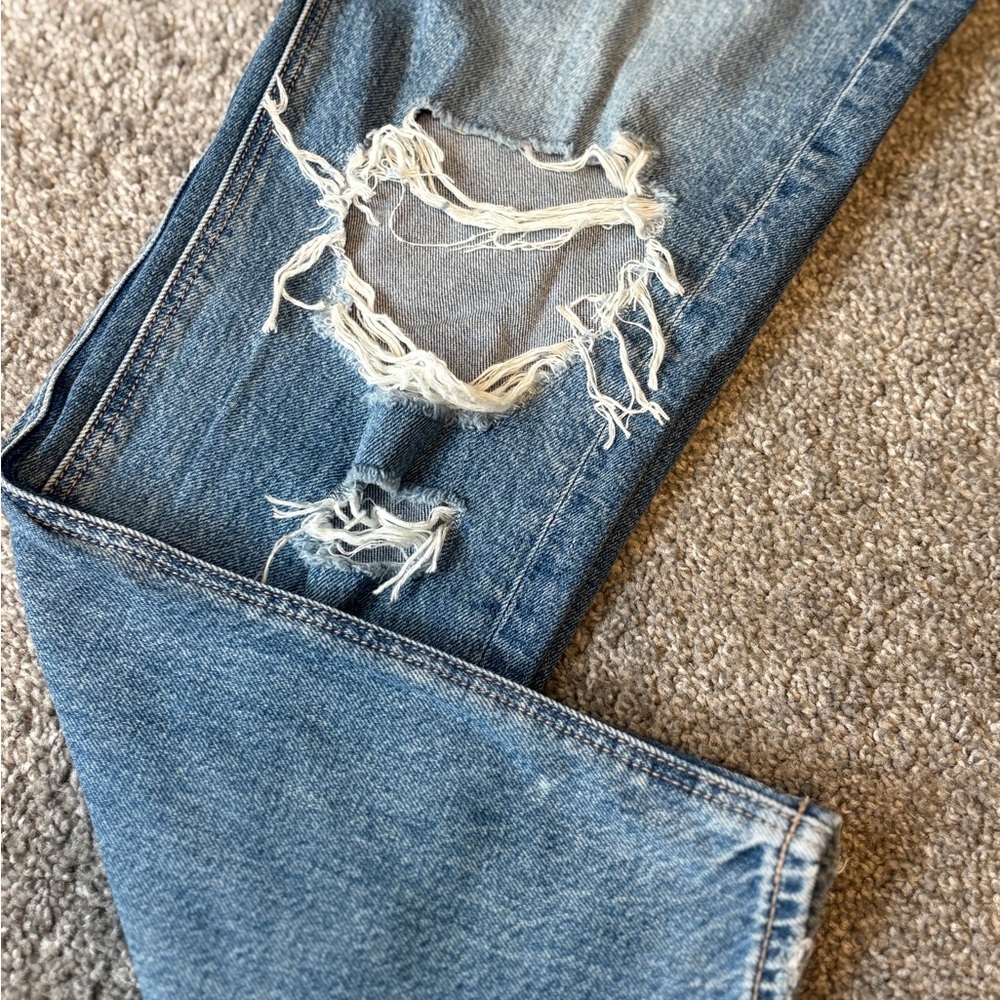 American Eagle Outfitters Blue Mom Jeans with Distressed Details